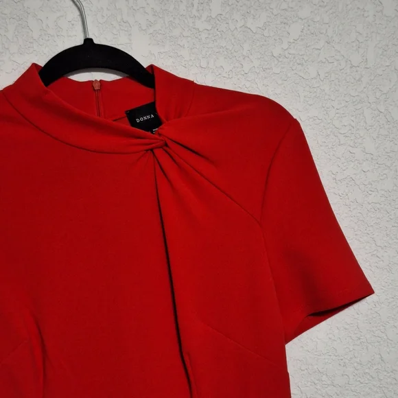 Donna Morgan Red Knee-Length Dress Twist Neckline Short Sleeve A-Line - Picture 5 of 7